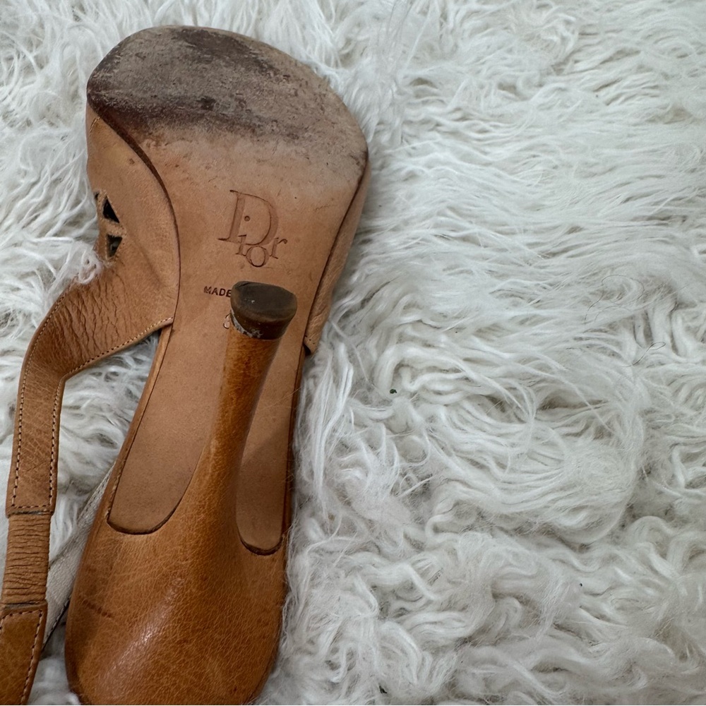 Vintage Christian Dior Tan and Pink Heels with Ribbon Bow - Picture 10 of 14